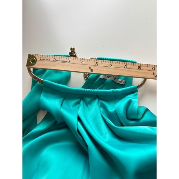 Eliza J Chain Strap Pleated Cocktail Dress Teal Sz 12 70's Mobwife Flirty Siren - Picture 9 of 12